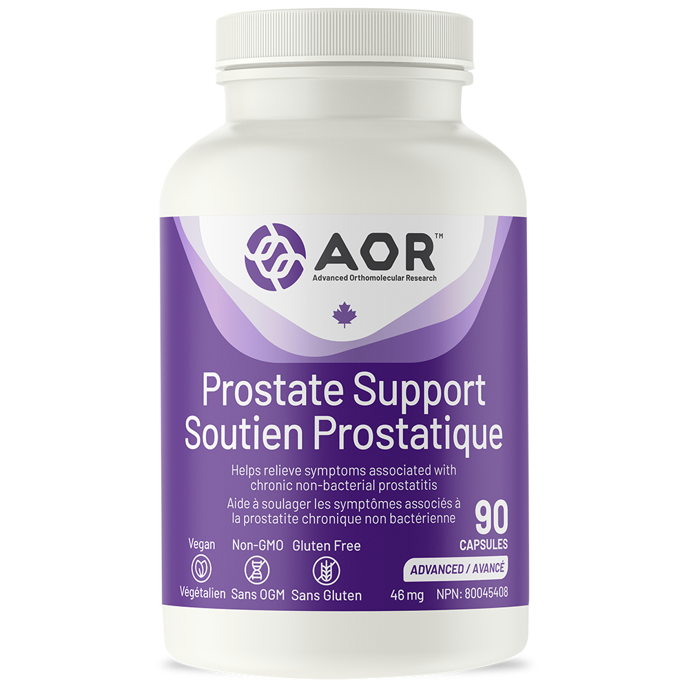 Bottle of AOR Prostate Support supplement on a white background