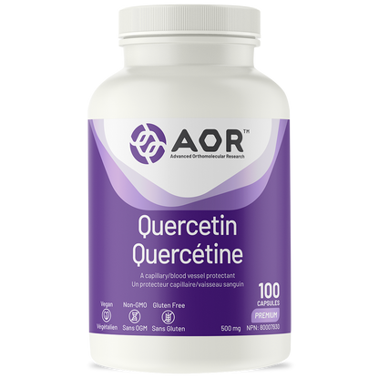 Supplement bottle labeled 'AOR Quercetin' on a white background