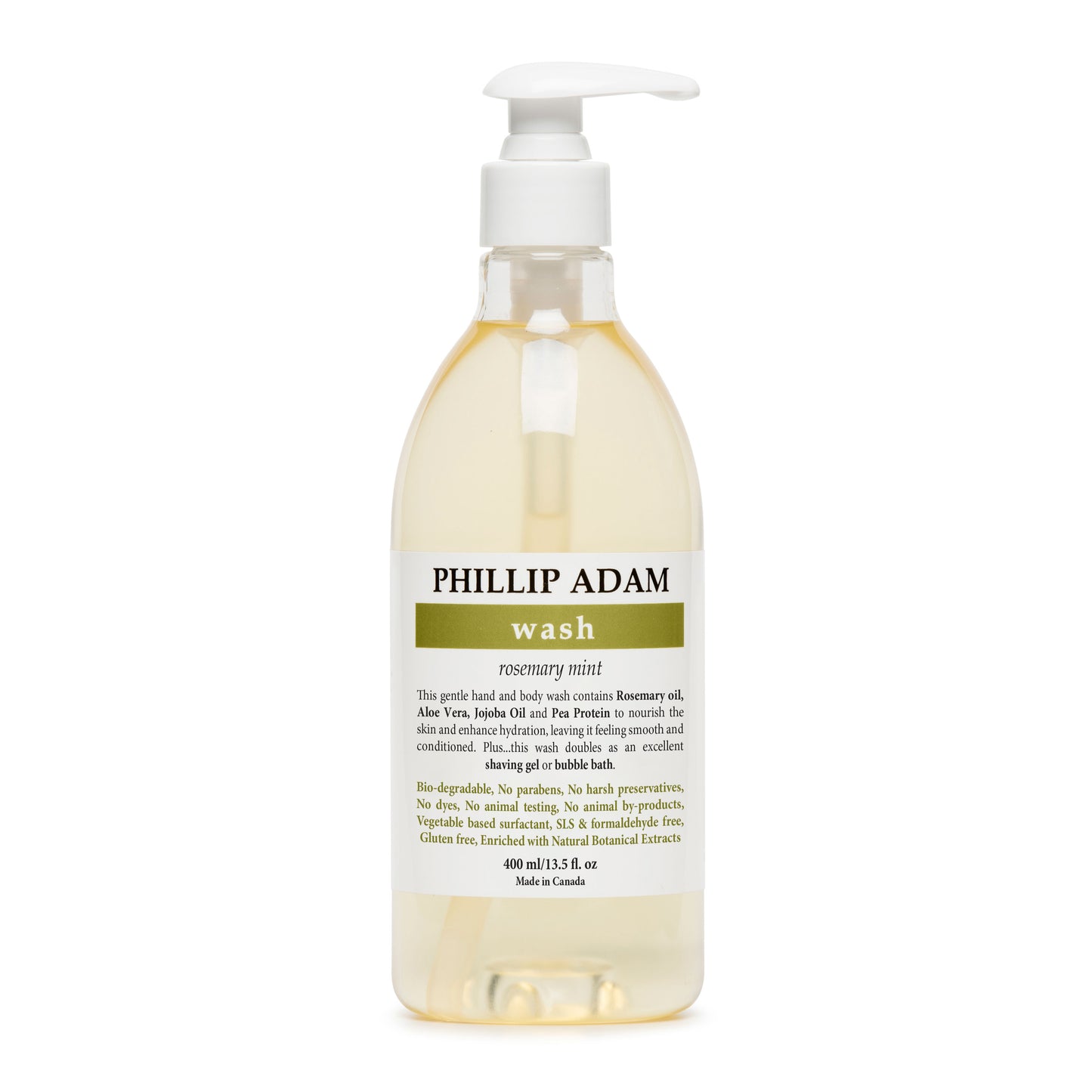 Bottle of Phillip Adam wash with a pump on a white background