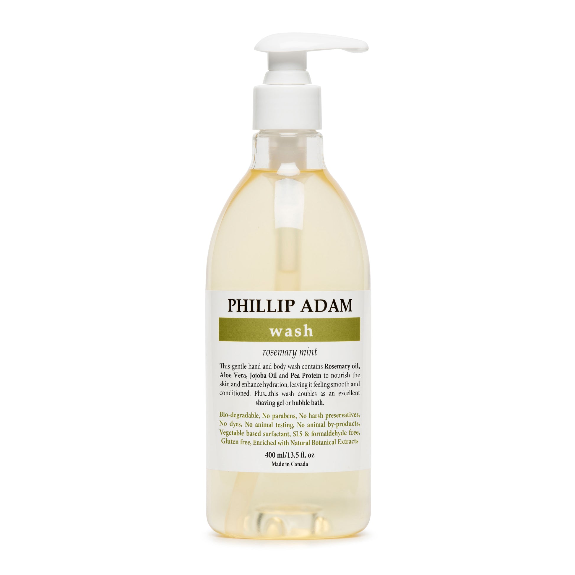 Bottle of Phillip Adam wash with a pump on a white background