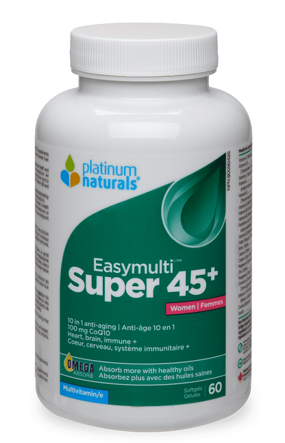 Platinum Naturals Easymulti Super 45+ supplement bottle on a white background