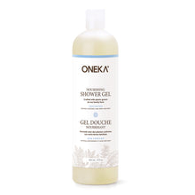 Oneka nourishing shower gel bottle on a white background