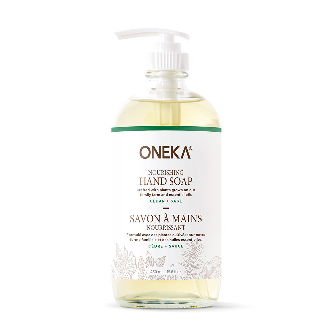 Oneka nourishing hand soap bottle on a white background