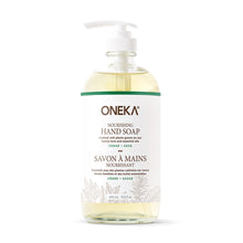 Oneka nourishing hand soap bottle on a white background