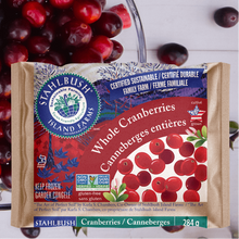 Stahlé Bush cranberries in a bowl with packaging on a white background