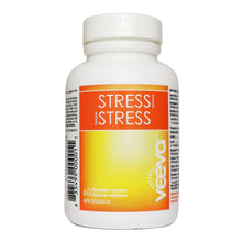Bottle of Veeva Stress capsules on a white background