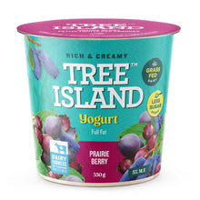 Tree Island Prairie Berry yogurt container on a white background