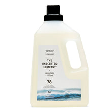 Bottle of 'The Unscented Company' laundry detergent on a white background
