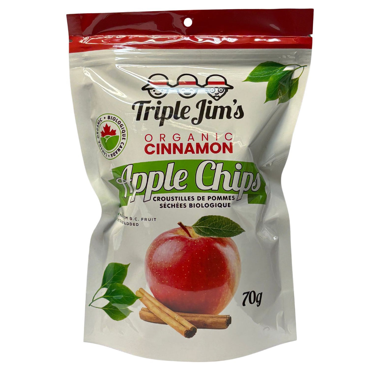 Triple Jim's Organic Cinnamon Apple Chips (70g)
