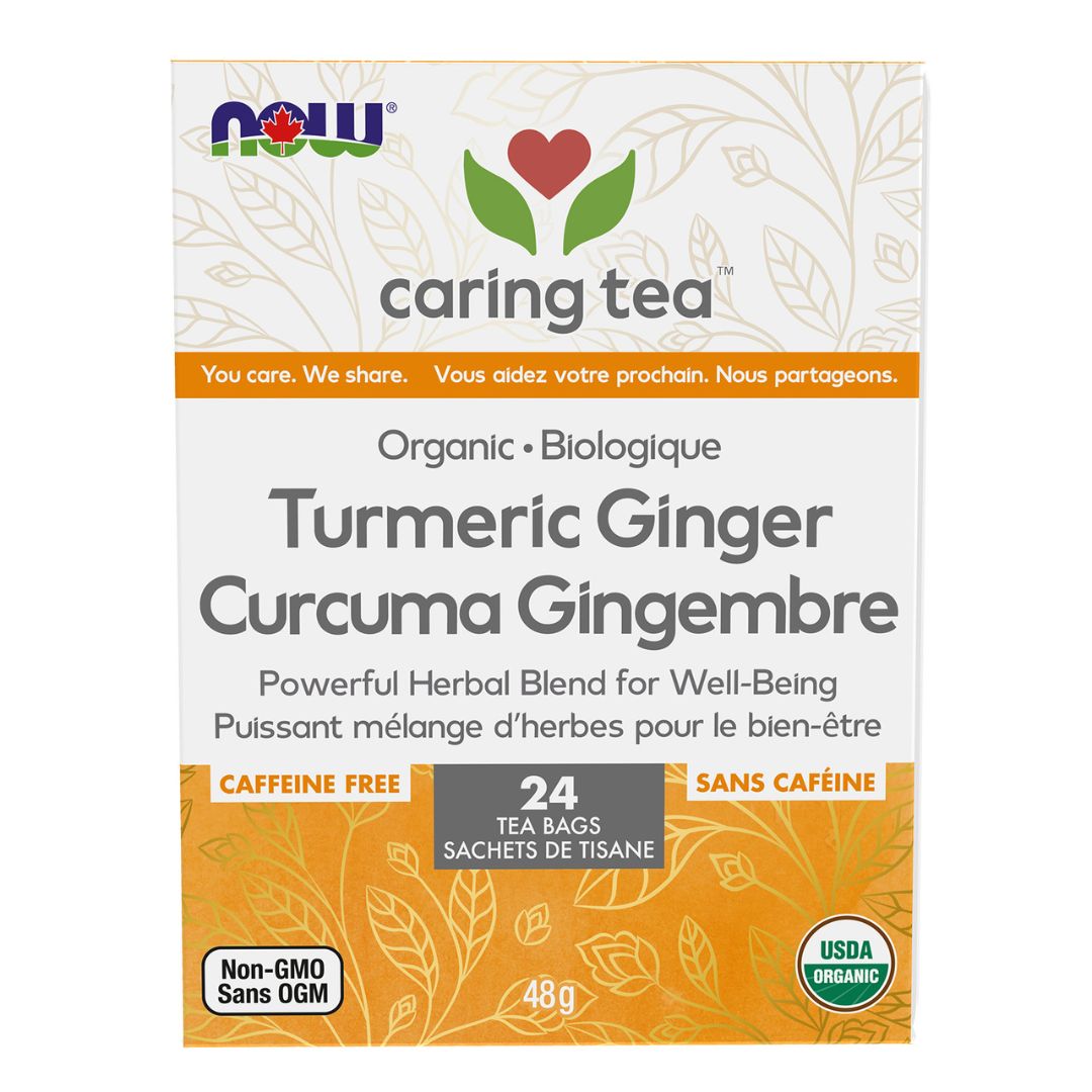 Now Caring Tea Organic Turmeric Ginger (24 Bags) - Lifestyle Markets