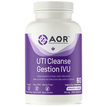 Supplement bottle labeled 'UTI Cleanse' by AOR on a white background