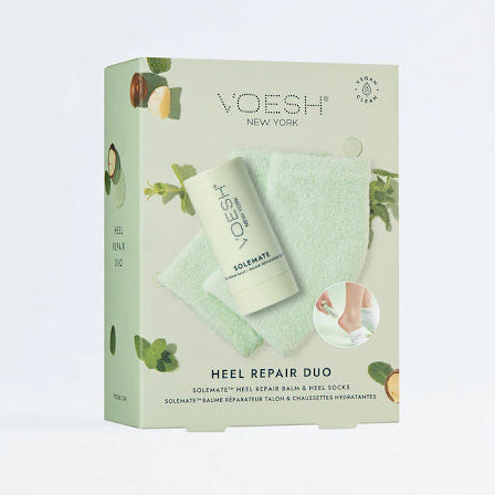 VOESH Heel Repair Duo packaging with featured magazines on a white background