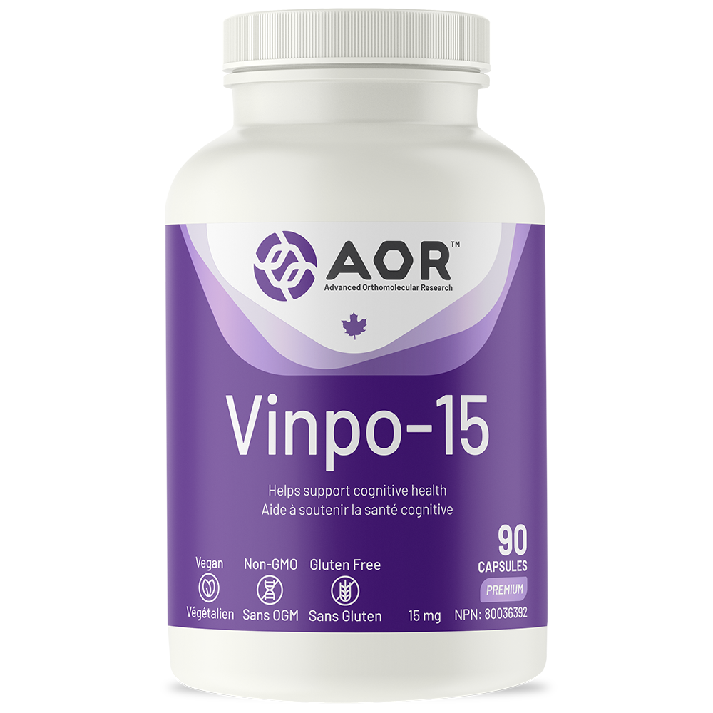 Vitamins bottle labeled 'Vinpo-15' by AOR on a white background