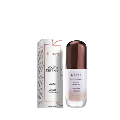 Emani Youth Defense skincare product and packaging on a light gray background