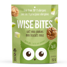 Packaging of Wise Bites soft mini cookies with a green background and owl design.