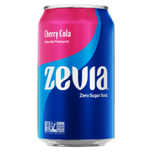Zevia Cherry Cola zero sugar soda can on a white background