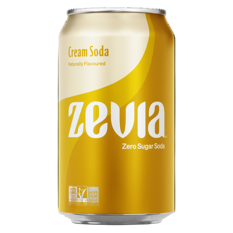 Zevia cream soda can on a white background