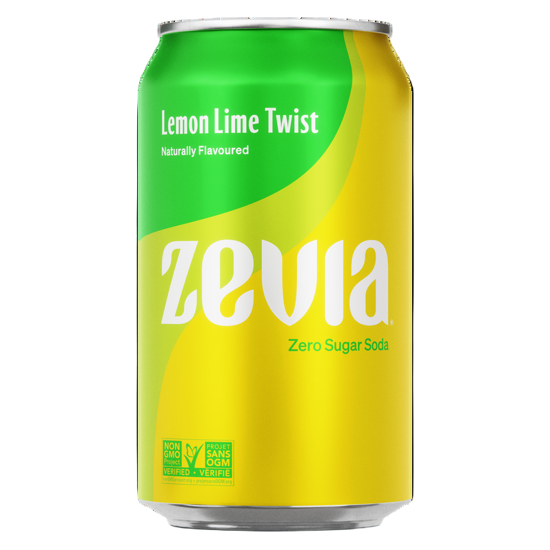 Zevia lemon lime twist soda can on a white background