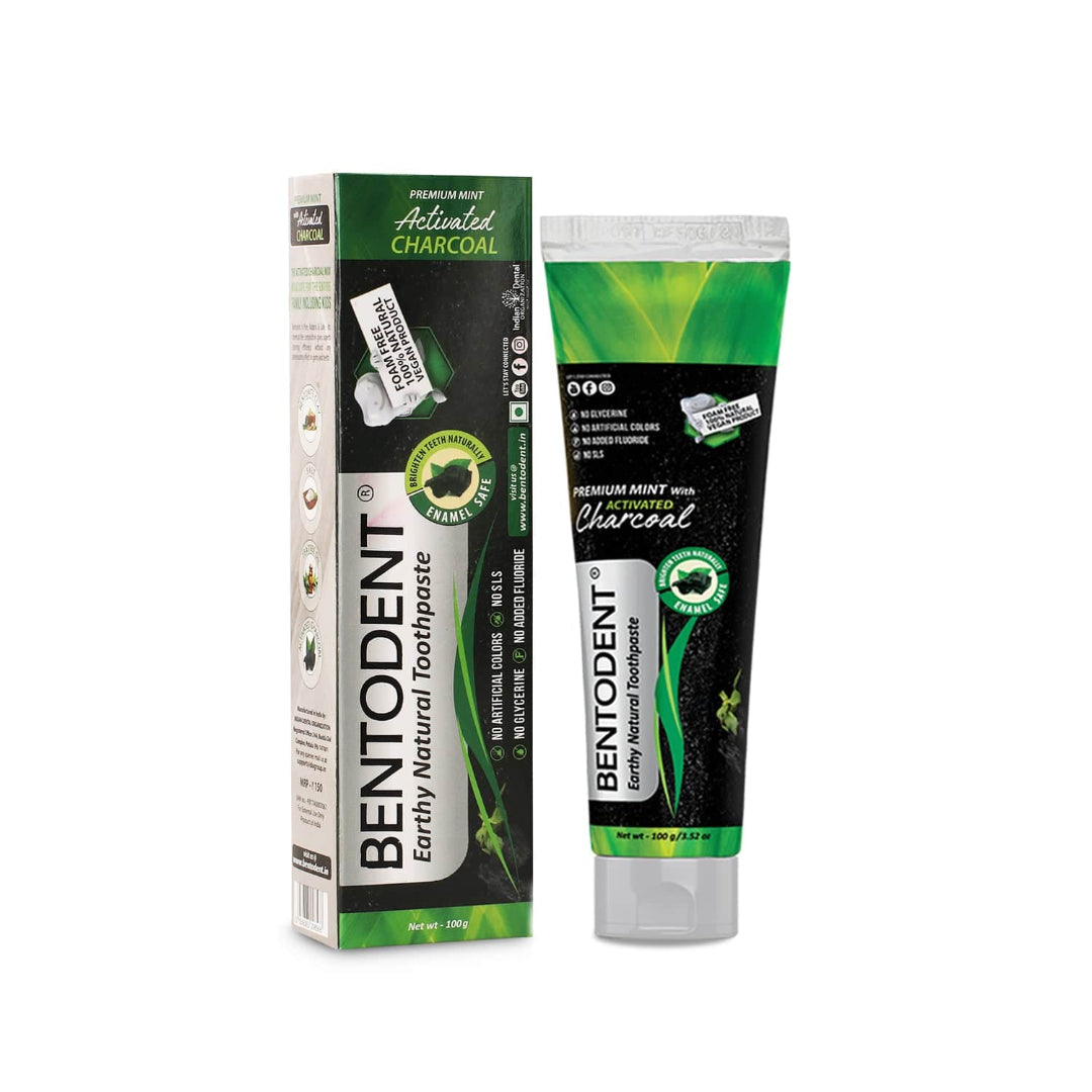 Bentodent Earthly Natural Toothpaste with Activated Charcoal packaging on a white background