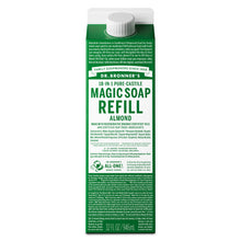 Dr. Bronner's Magic Soap Refill packaging with green label on a white background