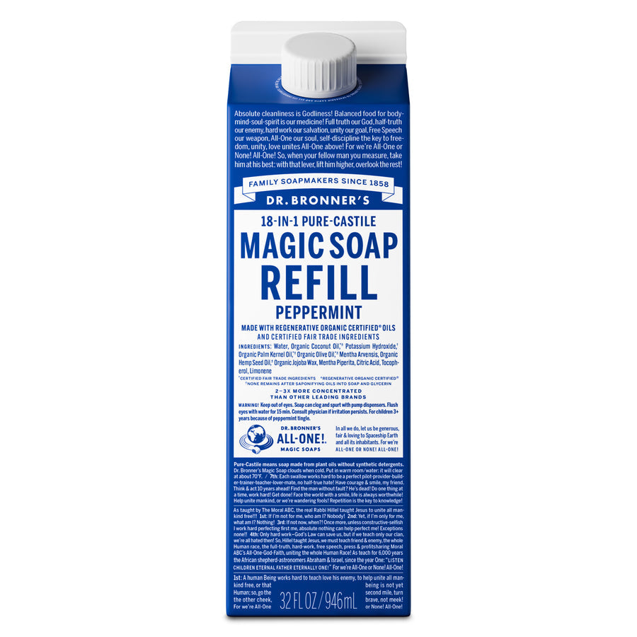 Dr. Bronner's Castile Liquid Soap - Peppermint Refill (946ml)