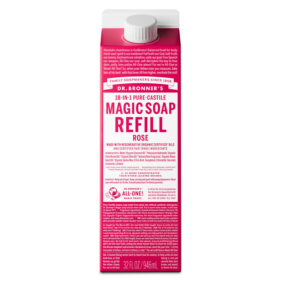 Dr. Bronner's Castile Liquid Soap - Rose Refill (946ml)