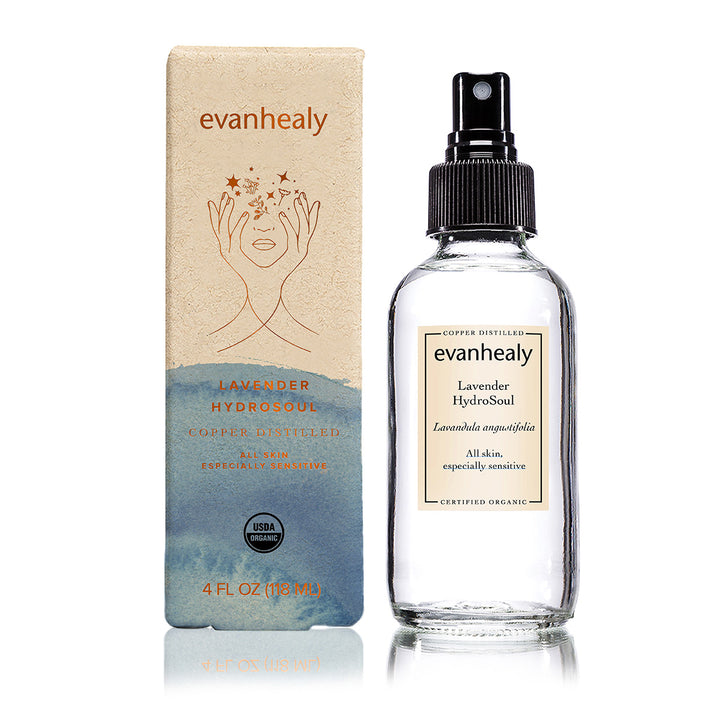 Evanhealy lavender hydrofolio bottle and packaging on a white background