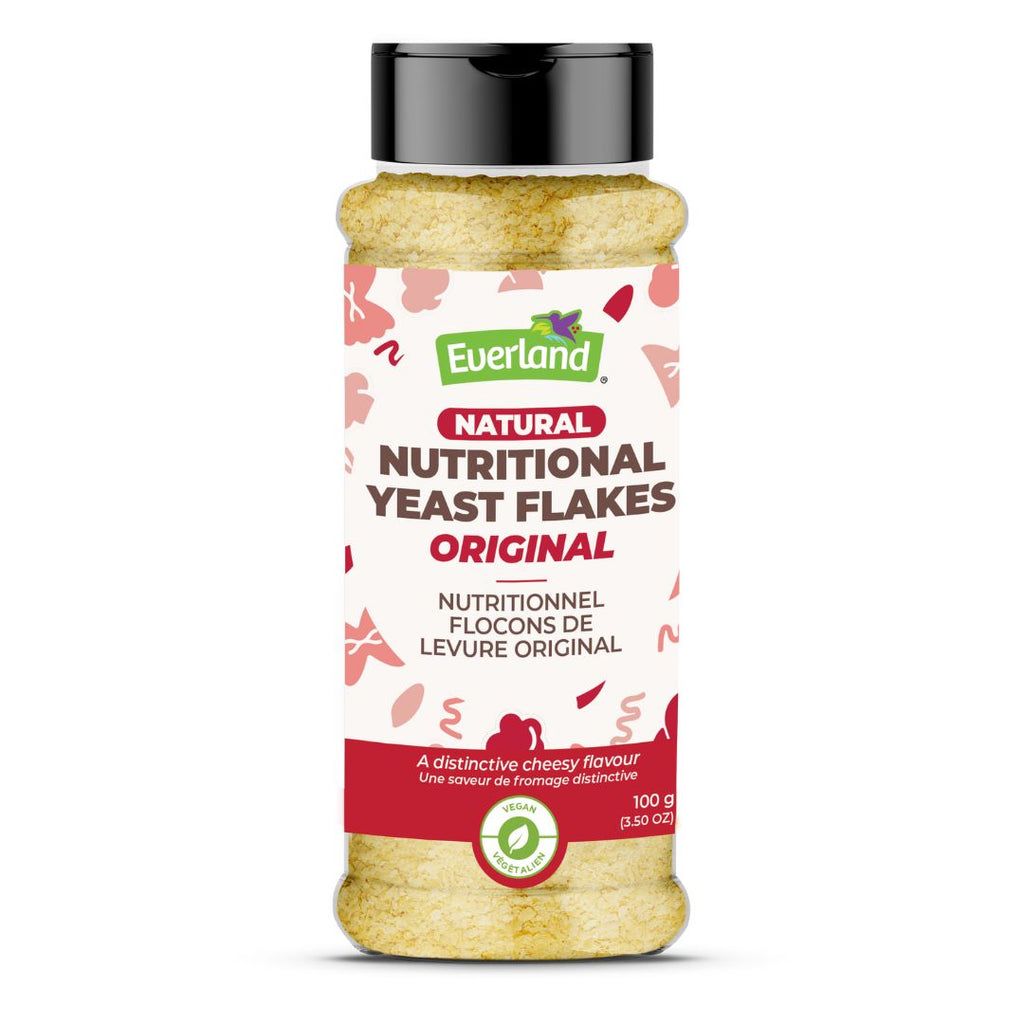 Bottle of Euerland Nutritional Yeast Flakes on a white background