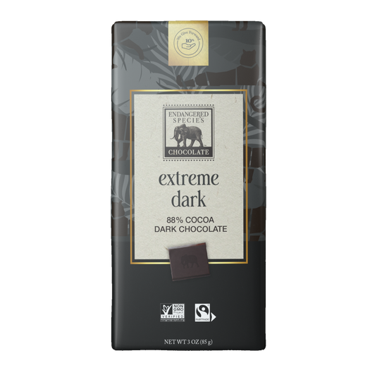 Dark chocolate bar packaging with 'extreme dark' label on a white background