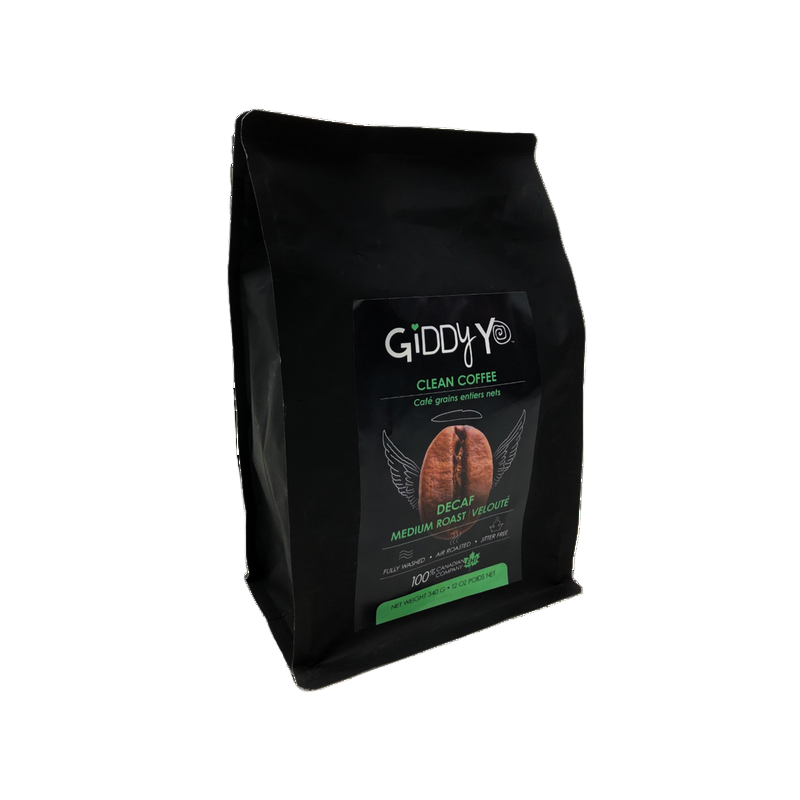 Black coffee bag with Giddy logo on a white background