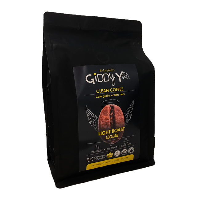 Black coffee bag with Giddy label on a white background