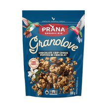 Prana Granolove Chocolate Chip Cookie cereal package on a beige background