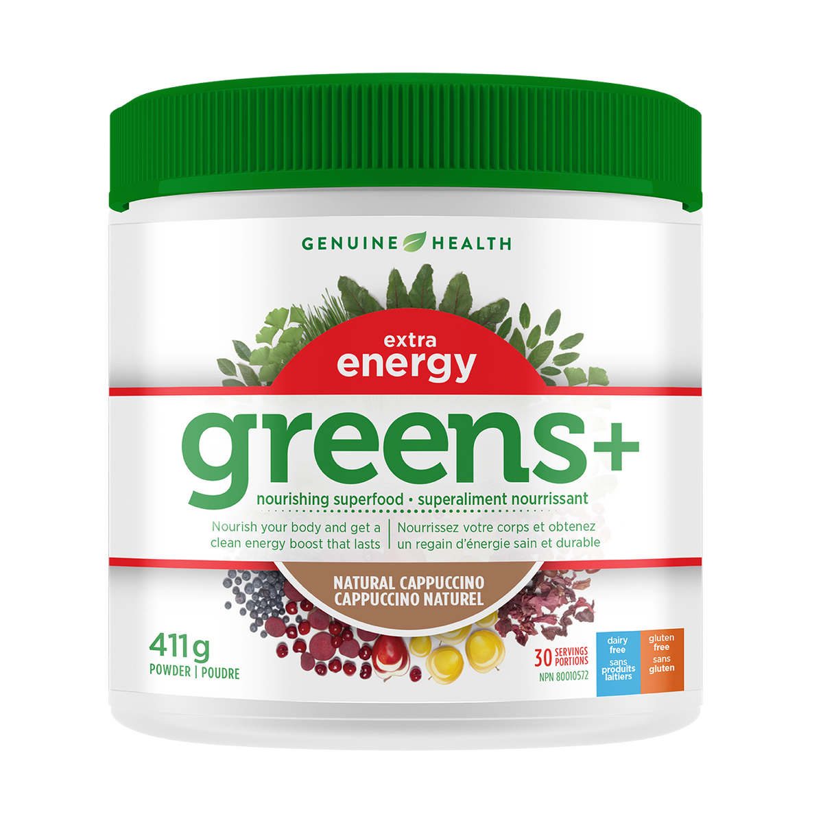 Genuine Health Greens+ Extra Energy - Natural Cappucino (411g)