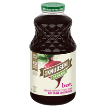 Bottle of RW knudsen Organic beet juice on a white background