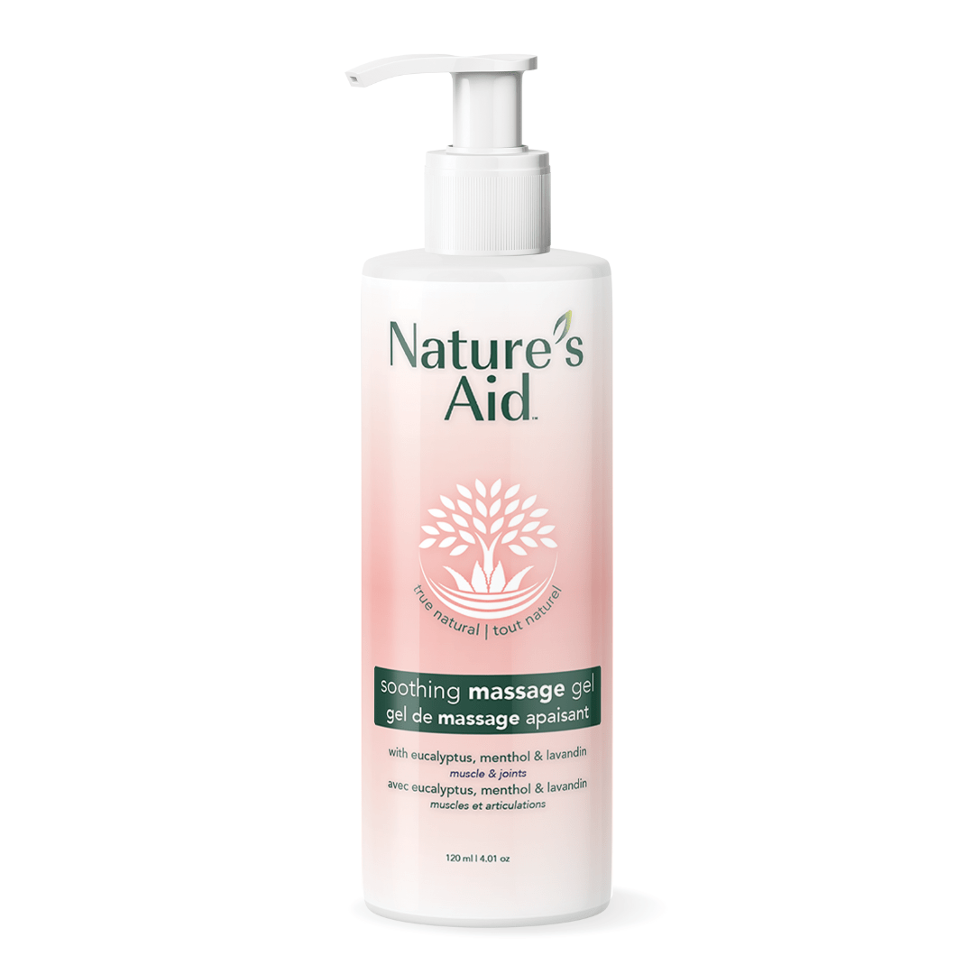 Nature's Aid soothing massage gel bottle on a white background