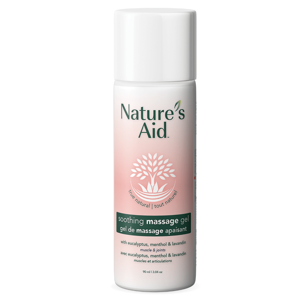 Nature's Aid soothing massage gel bottle on a white background