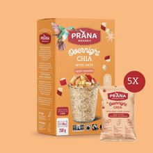 Prana Organic Overnight Chia with Oats packaging on an orange background