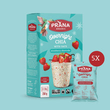 Prana Organic Overnight Chia with Oats packaging on a light blue background