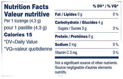 Nutrition facts label for a product with specific details about calories, fat, carbohydrates, sugars, protein, sodium, and vitamin C per serving.