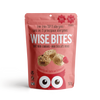 Pink package of Wise Bites soft mini cookies on a green background