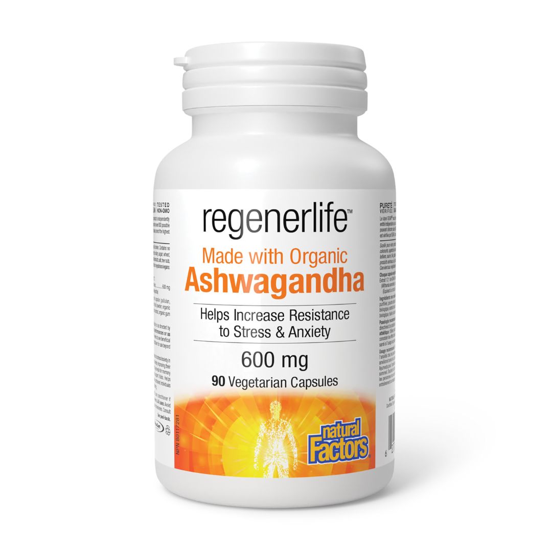 Natural Factors Regenerlife Ashwagandha 600mg (90 VCaps) - Lifestyle Markets