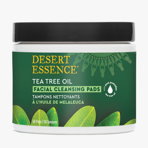 Desert Essence Tea Tree Oil Facial Cleansing Pads container on a white background