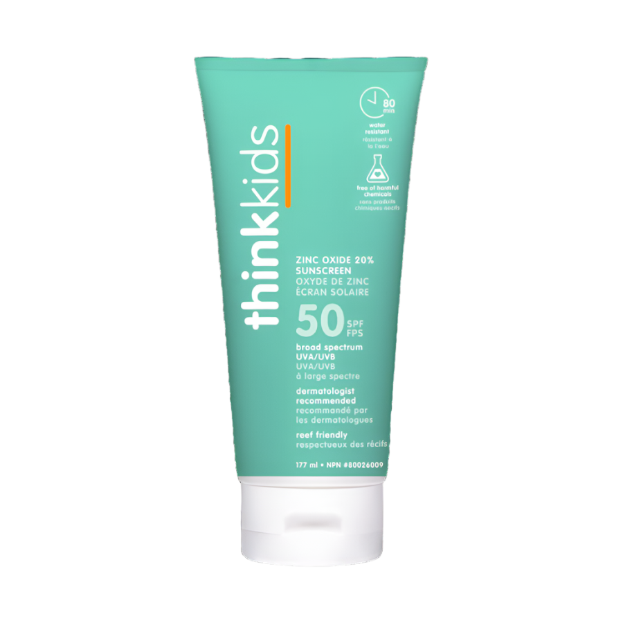 Think Kids sunscreen tube on a white background