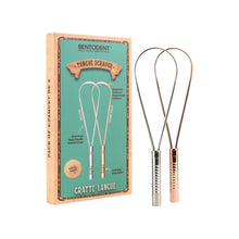 Bentodent tongue scraper with packaging on a white background