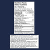 Nutrition facts label for a protein product with detailed ingredient list below.