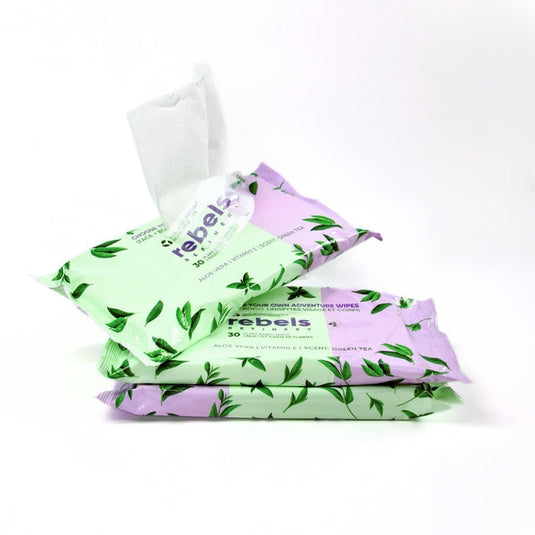 Packaged Rebels wipes on a white background
