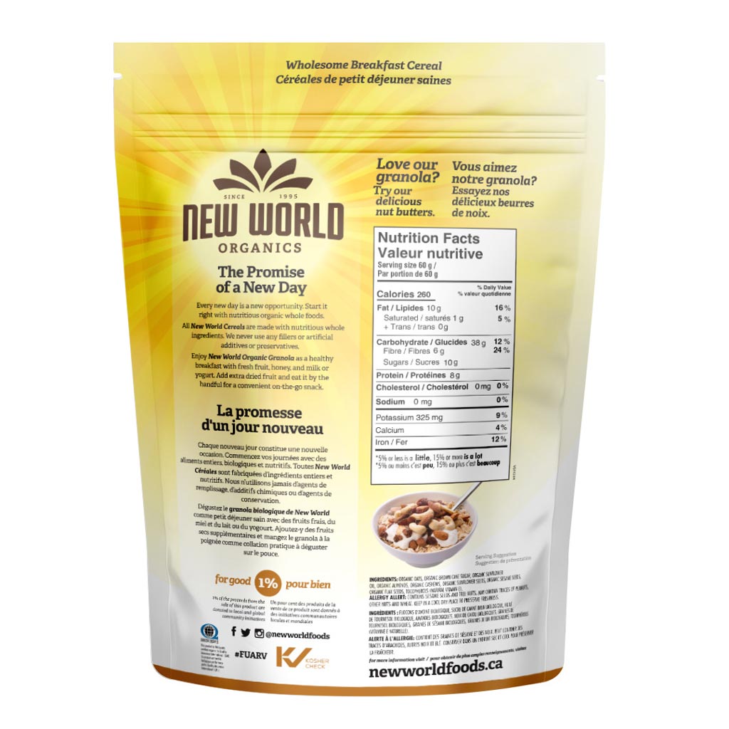 New World Organics Almond Cashew Granola (908g) - Lifestyle Markets