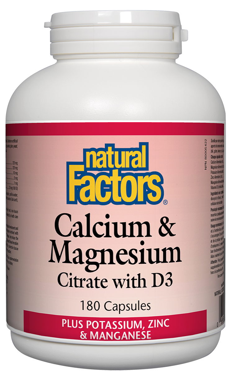 Natural Factors Calcium & Magnesium Citrate with D (180 Capsules) - Lifestyle Markets