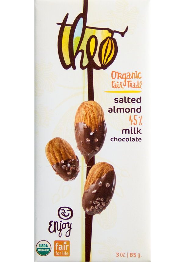 Theo Organic Fair Trade 45% Salted Almond Chocolate Bar (85g) - Lifestyle Markets