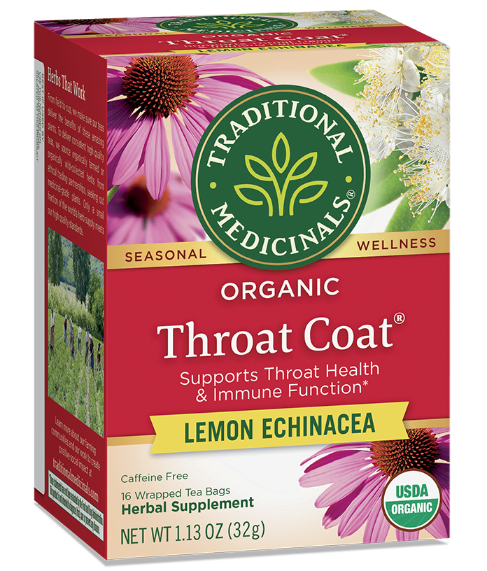 Traditional Medicinals Throat Coat Lemon Echinacea Tea (16 Bags) - Lifestyle Markets